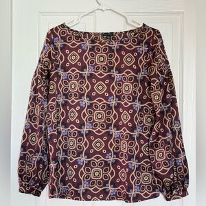 Ann Taylor Geometric Patterned Women's Top - Maroon and Beige.